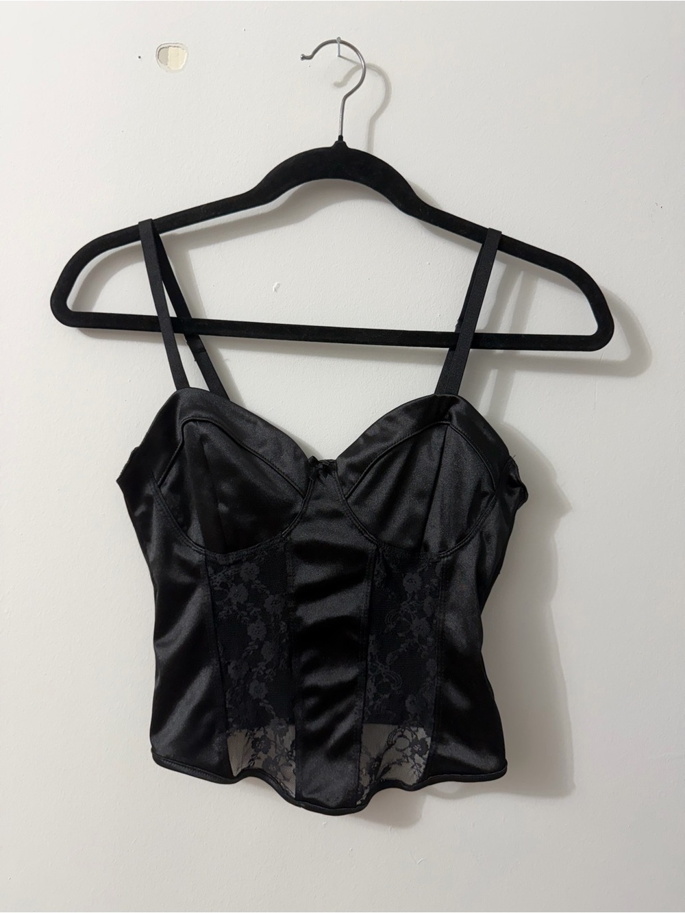 H&M Black Satin Lace Bustier Crop Top